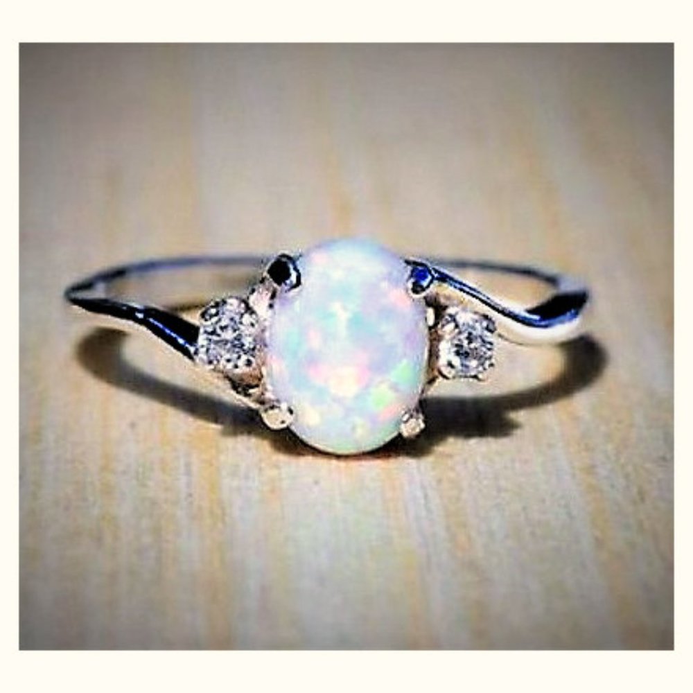 White Fire Opal Fashion Ring